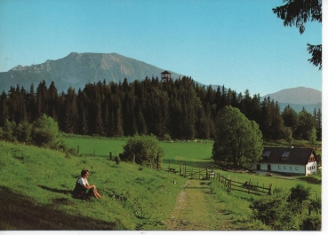 Ansichtskarte Naturpark Ötscher - Tormäuer, Almhaus Hochbärneck 1000 m, Ötscher 1895 m